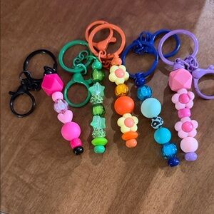 Colorful Beaded Keychain Set - Floral & Geometric Charms